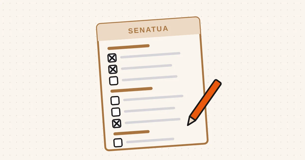 Senaturako boto-txartel sepia bat, hiru izen gurutze batez markatuta dituena.